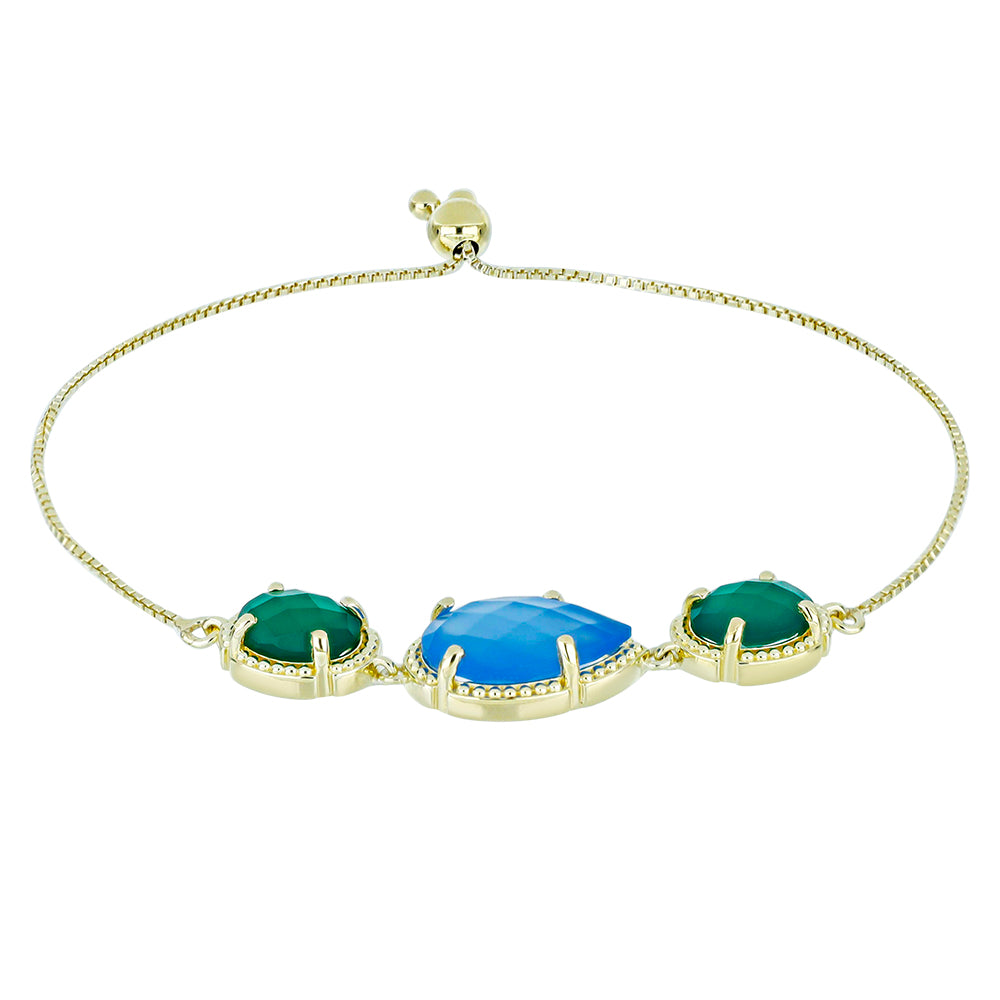 Pulsera de Plata Bañada en Oro con Calcedonia Azul