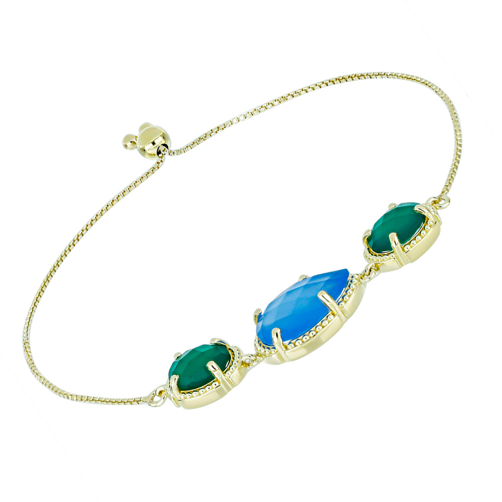 Pulsera de Plata Bañada en Oro con Calcedonia Azul 2 