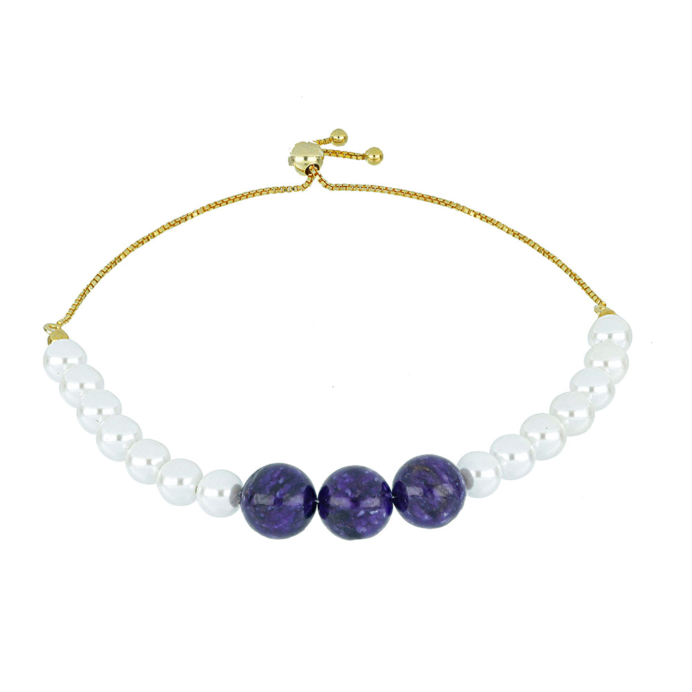 Pulsera de Plata Bañada en Oro con Charoita y Perla de Agua Dulce 1 