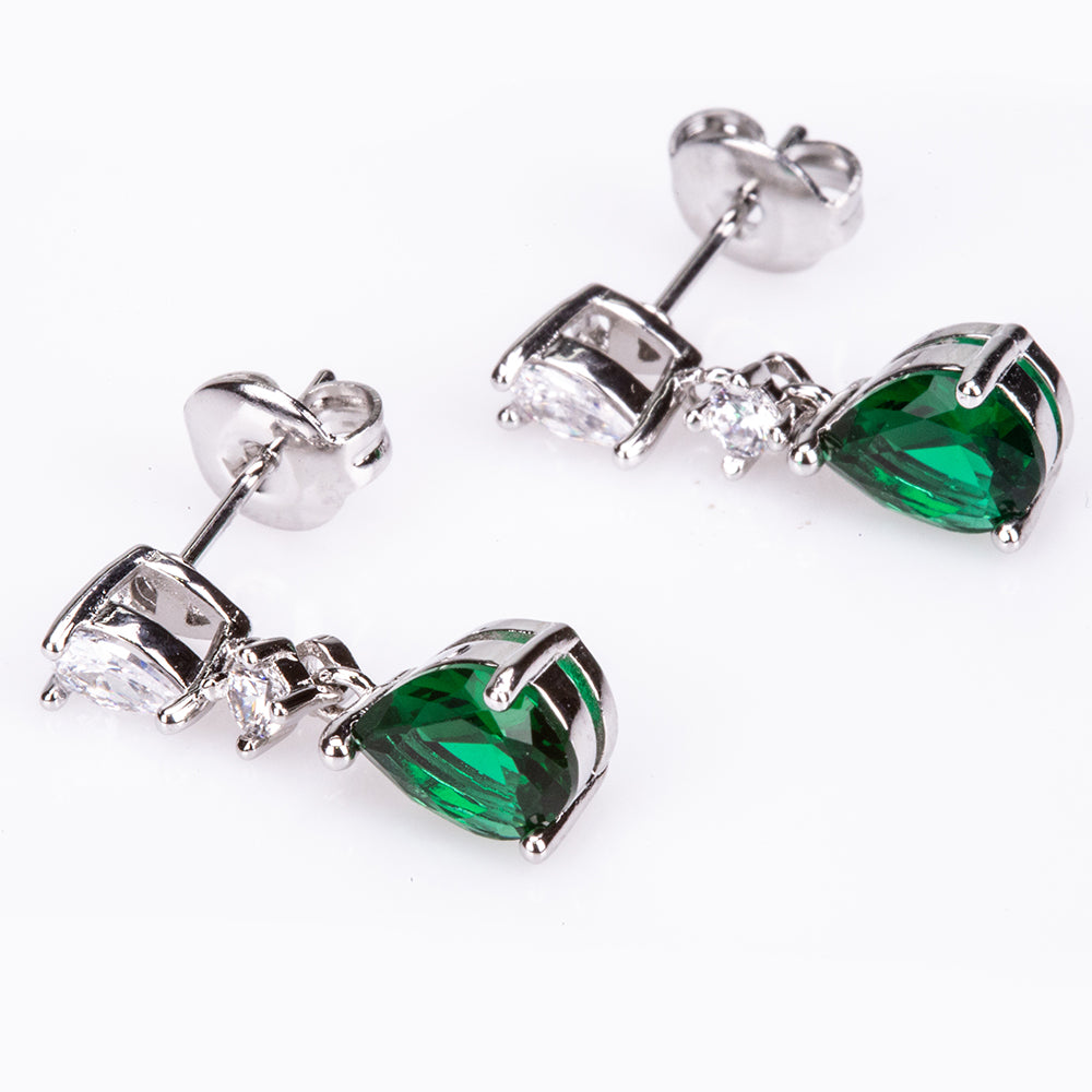 Conjunto de Aleación Bañado en Oro Blanco con Cristal Emporia® Verde ( Collar +Pendientes +Colgante ) 3 