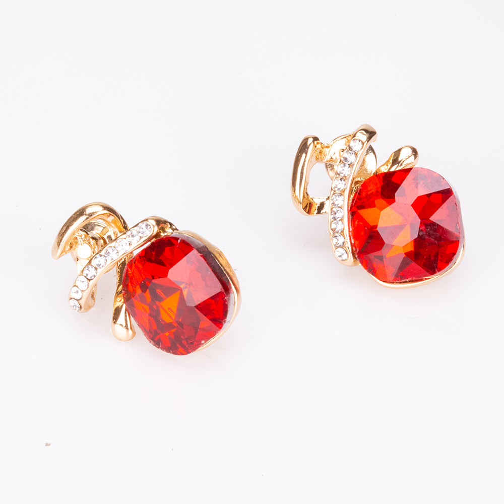 Conjunto de Aleación Bañado en Oro con Cristal Emporia® Rojo ( Collar +Pendientes +Colgante ) 3 