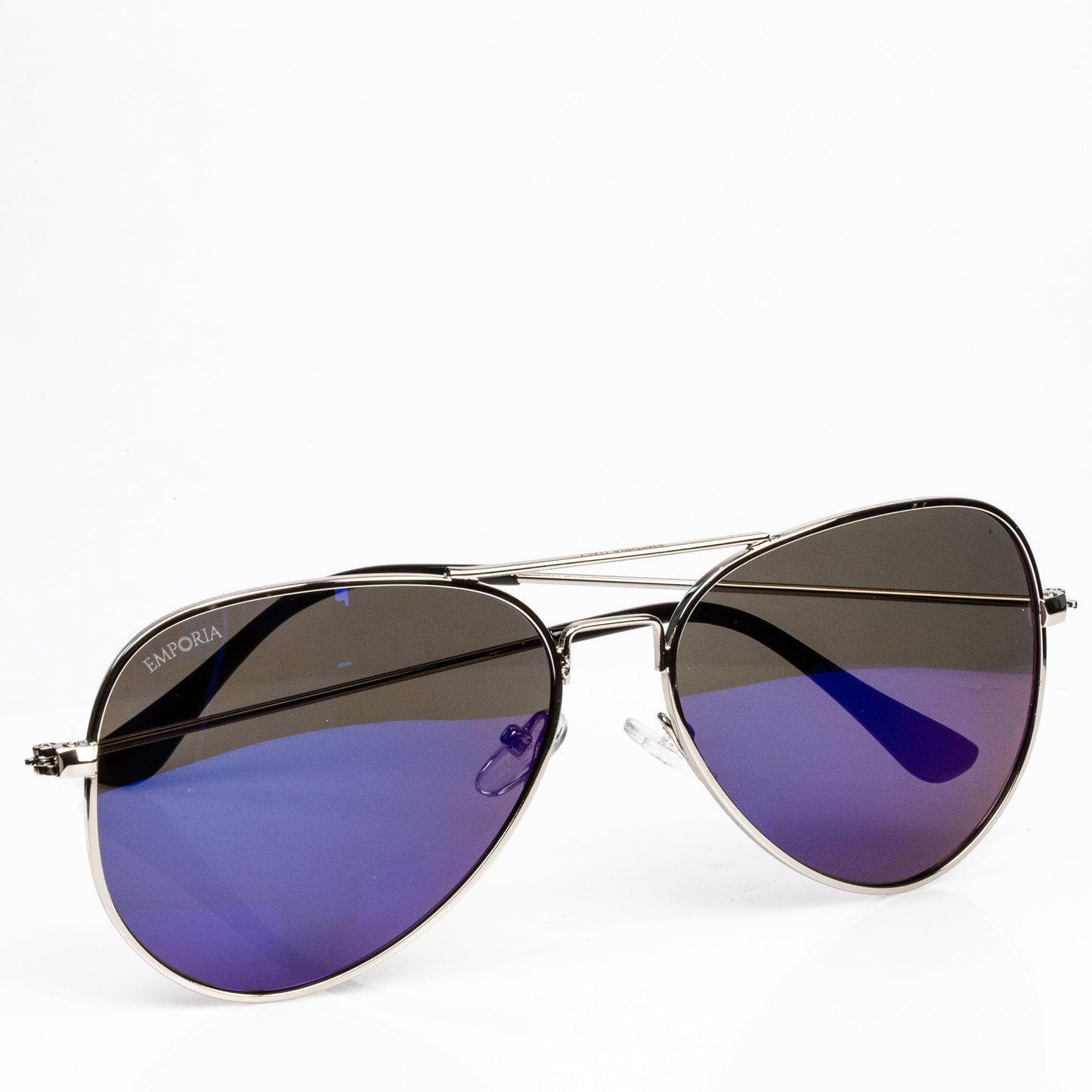 Emporia Italy - Gafas de sol de aviador "LAGUNA", gafas de sol polarizadas con filtro UV con estuche y paño de limpieza, lentes violeta azulado, montura plateada