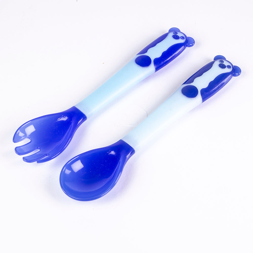 Set de cuchara y tenedor con sensor de calor para bebé, se puede doblar, libre de BPA, color: azul 1 