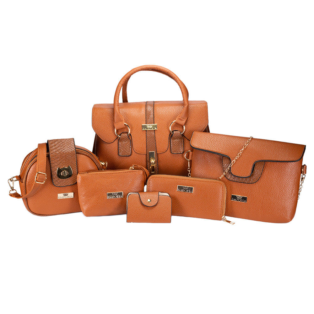 Emporia Spring Collection "LIVIN' LOVIN'" bag set, PU leather, 6pcs set, oak brown color