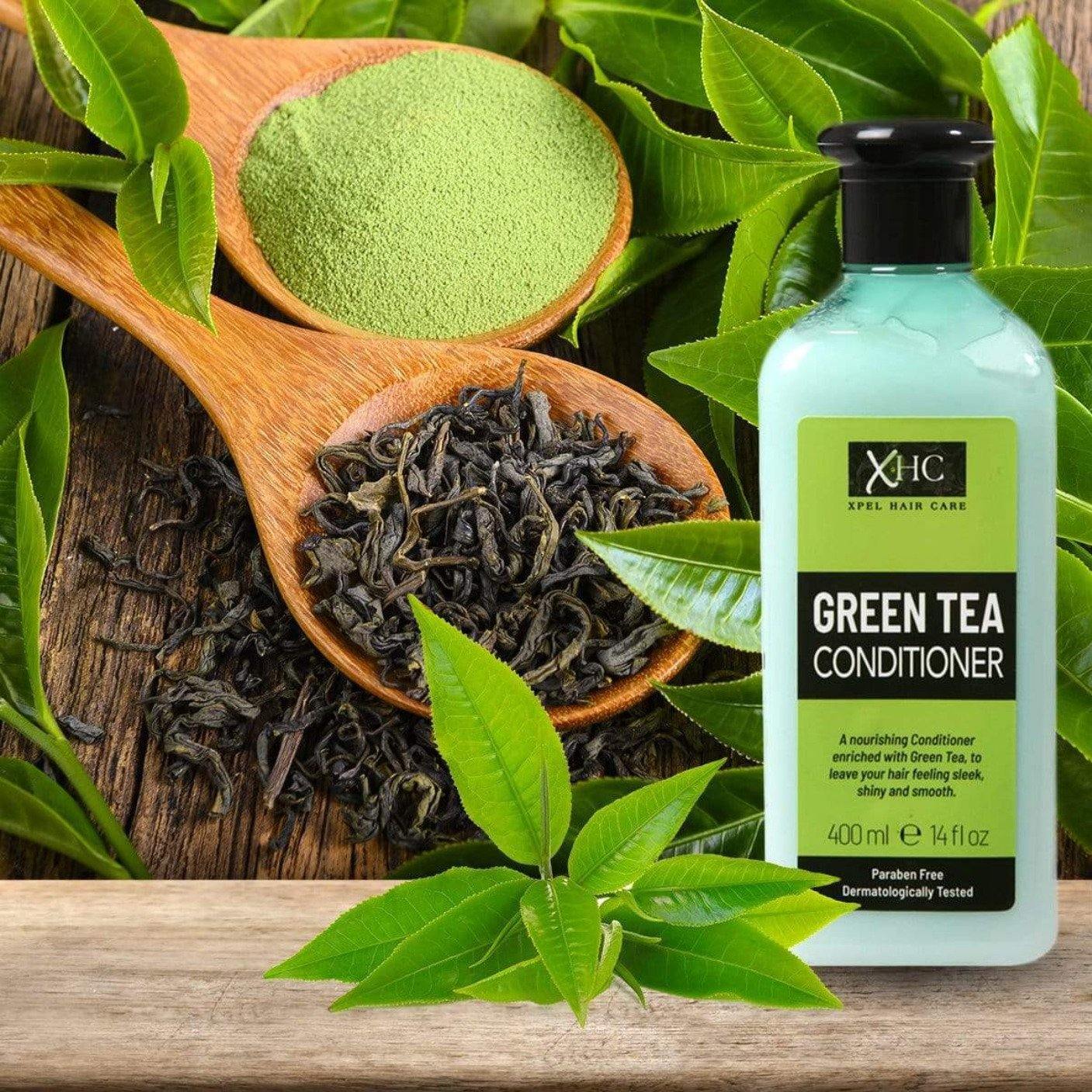 XHC Condicionador para el cabello con extracto de té verde contra la caída del cabello y la caspa, 400 ml 2 