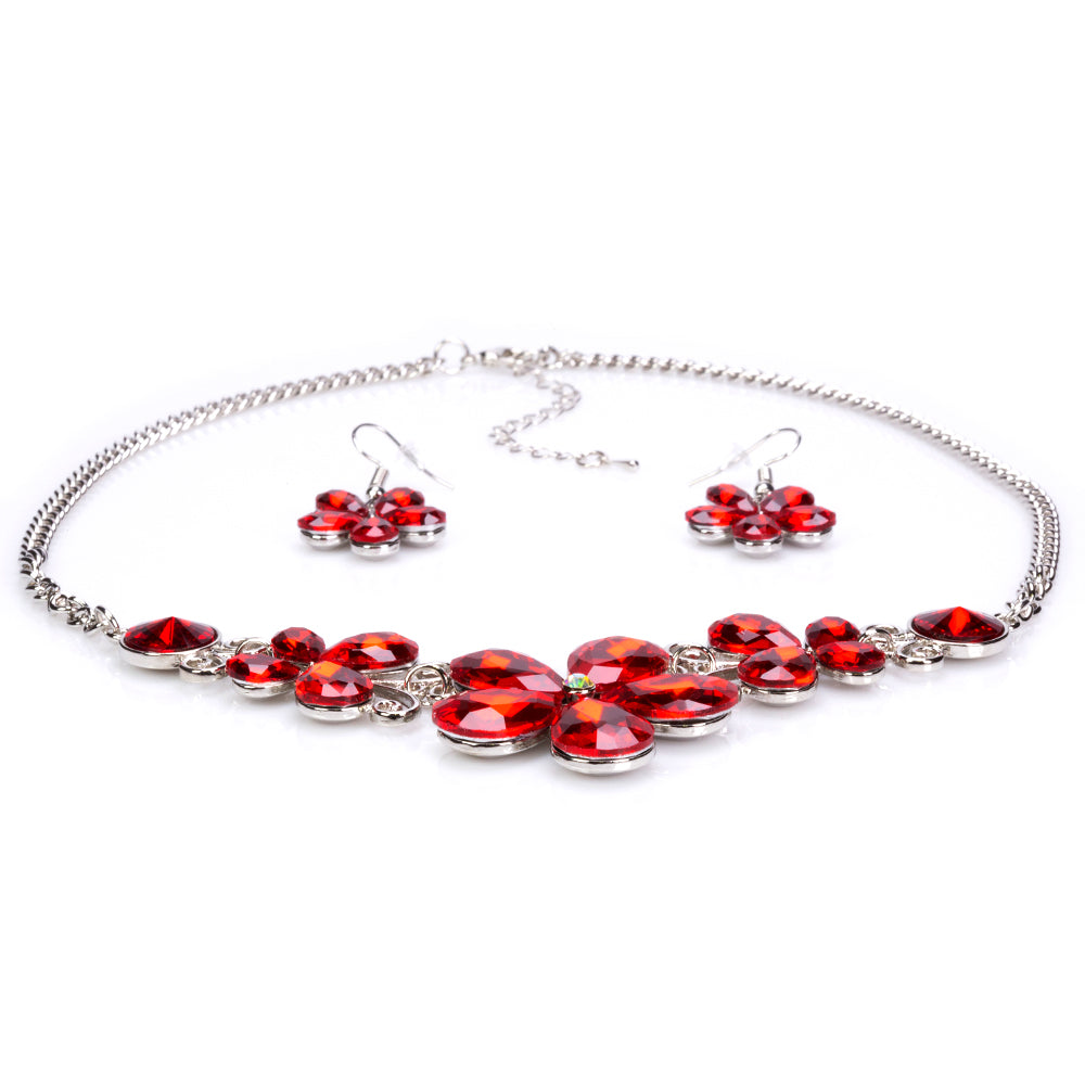 Conjunto de Aleación Bañado en Oro Blanco con Cristal Emporia® Rojo ( Collar +Pendientes ) 1 