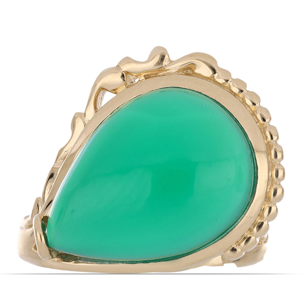 Anillo de Plata Bañada en Oro con Ágata verde de Spruce Pine 1 