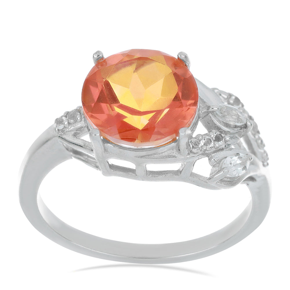 Anillo de Plata con Cuarzo Padparadscha y Topacio Blanco 2 