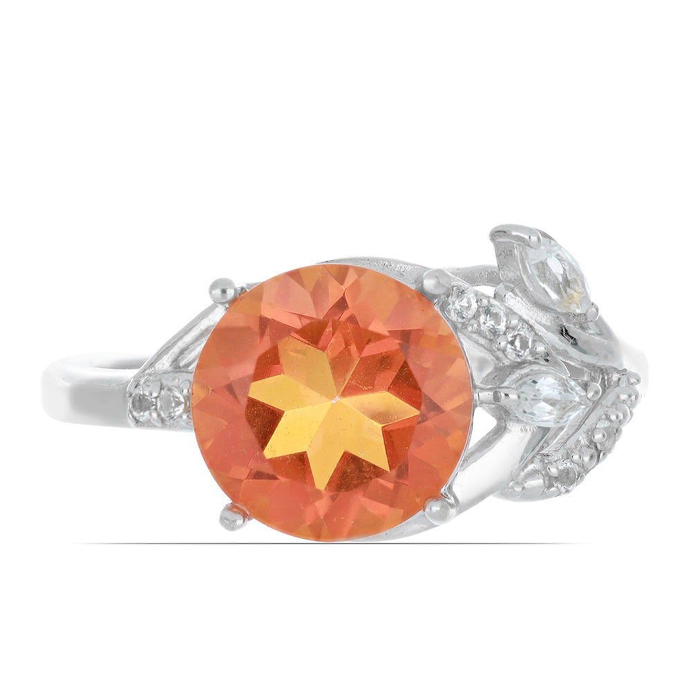 Anillo de Plata con Cuarzo Padparadscha y Topacio Blanco 1 