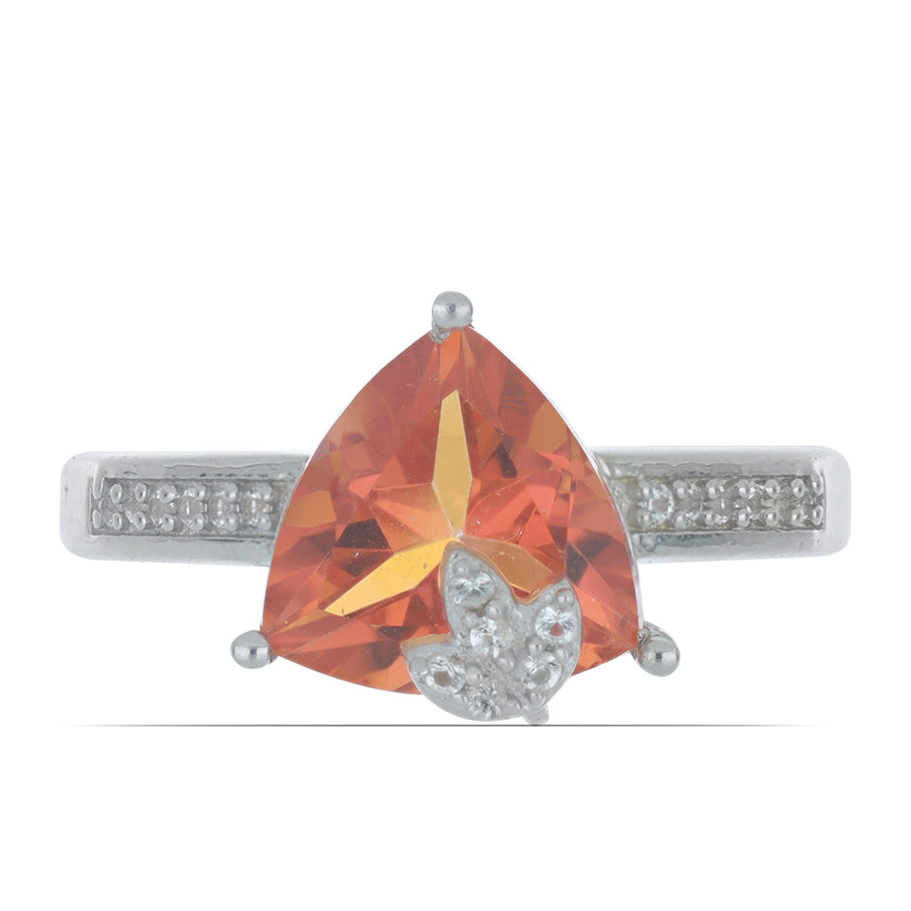 Anillo de Plata con Cuarzo Padparadscha y Topacio Blanco