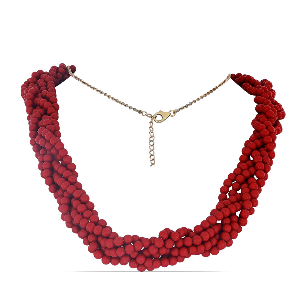 Collar de Plata Bañada en Oro con Coral de Esponja Roja 1 