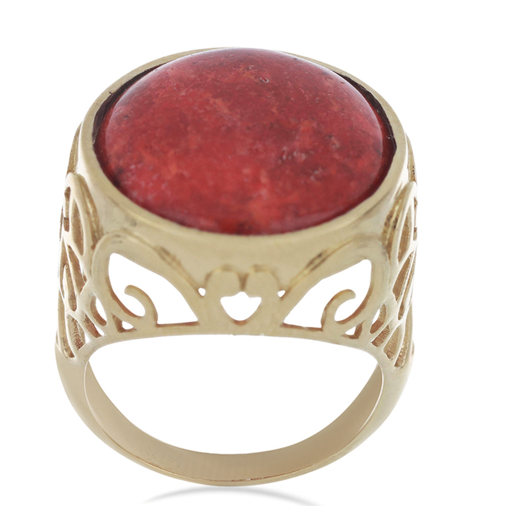 Anillo de Plata Bañada en Oro con Coral de Esponja Roja 4 