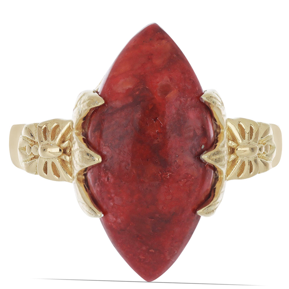 Anillo de Plata Bañada en Oro con Coral de Esponja Roja