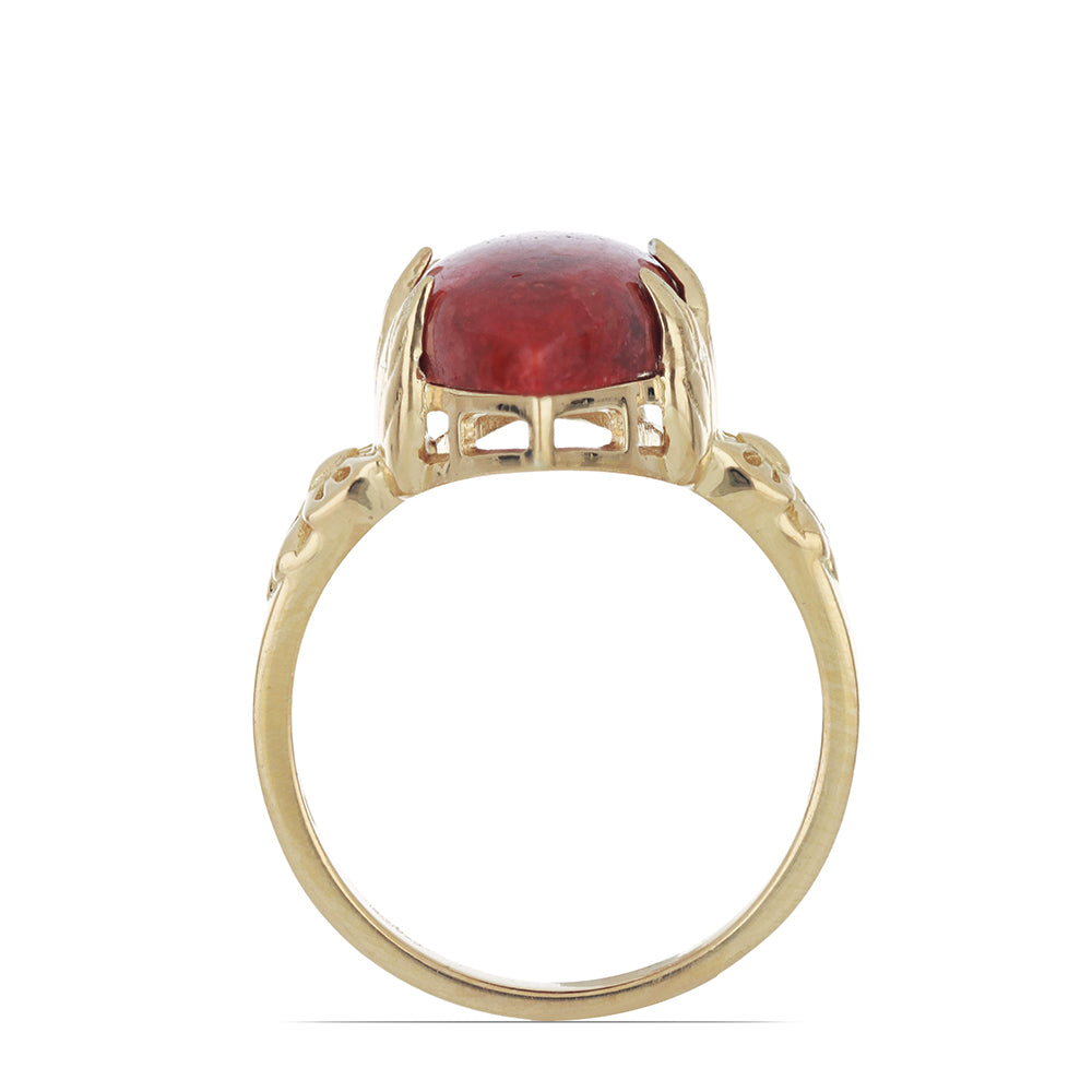 Anillo de Plata Bañada en Oro con Coral de Esponja Roja 3 