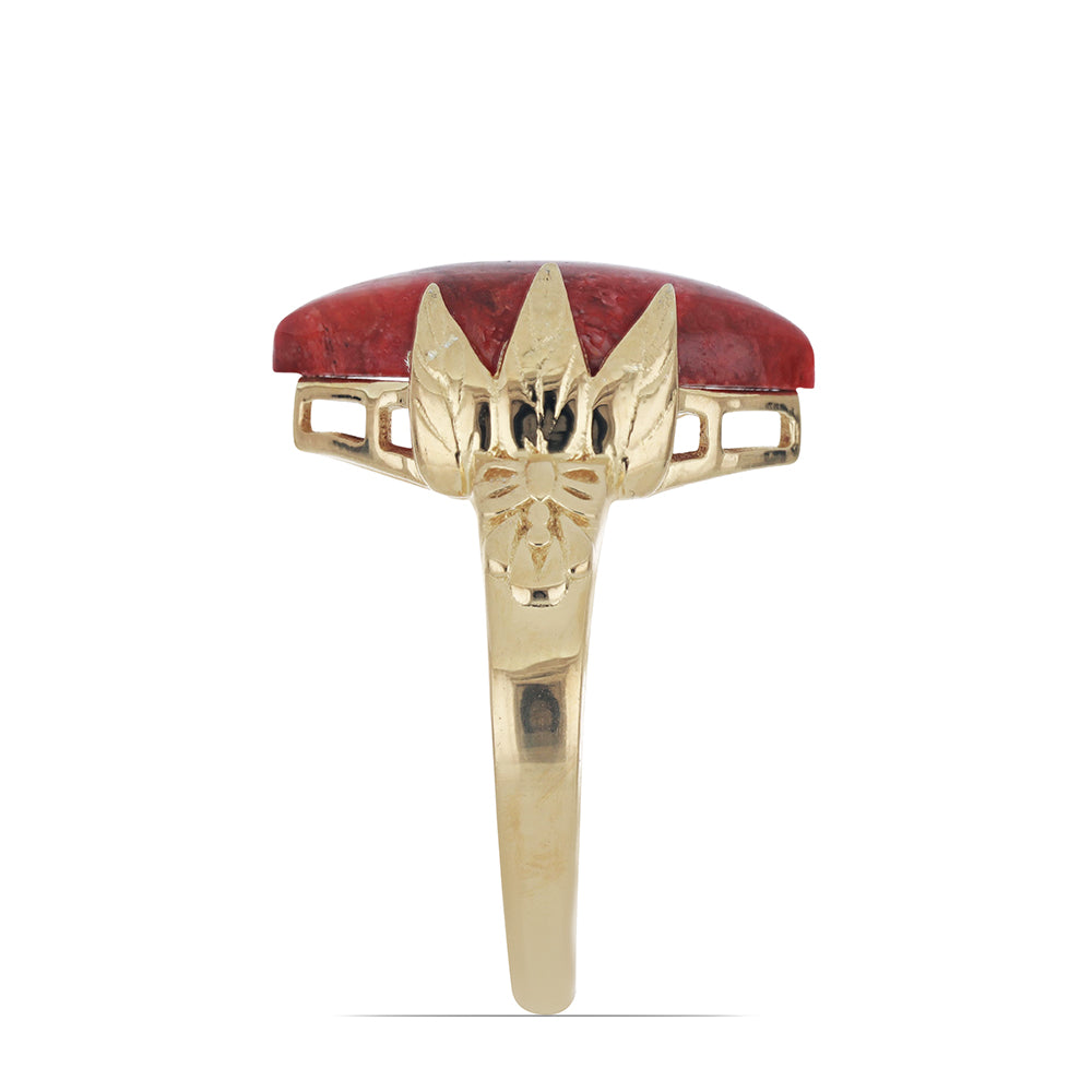 Anillo de Plata Bañada en Oro con Coral de Esponja Roja