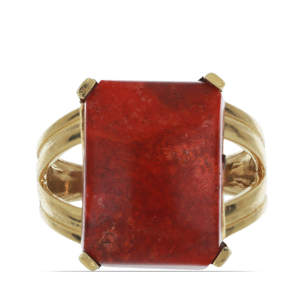 Anillo de Plata Bañada en Oro con Coral de Esponja Roja