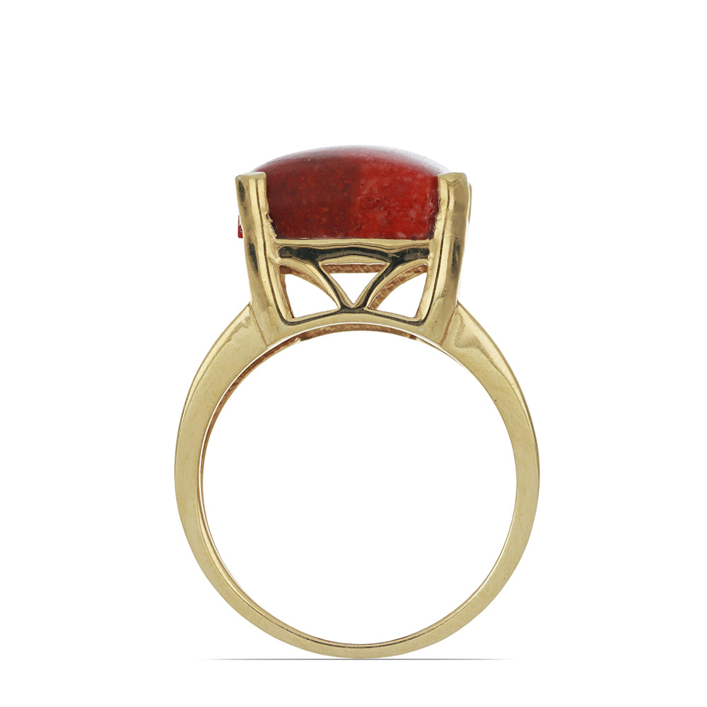 Anillo de Plata Bañada en Oro con Coral de Esponja Roja