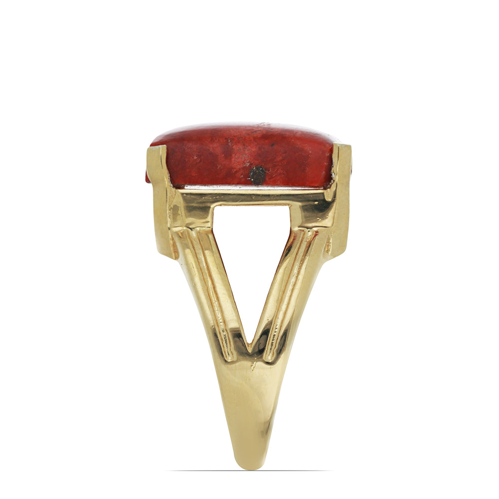 Anillo de Plata Bañada en Oro con Coral de Esponja Roja