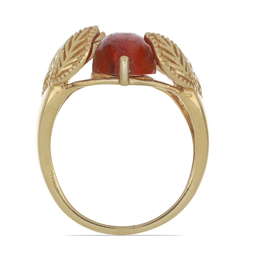 Anillo de Plata Bañada en Oro con Coral de Esponja Roja