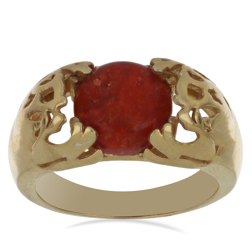 Anillo de Plata Bañada en Oro con Coral de Esponja Roja