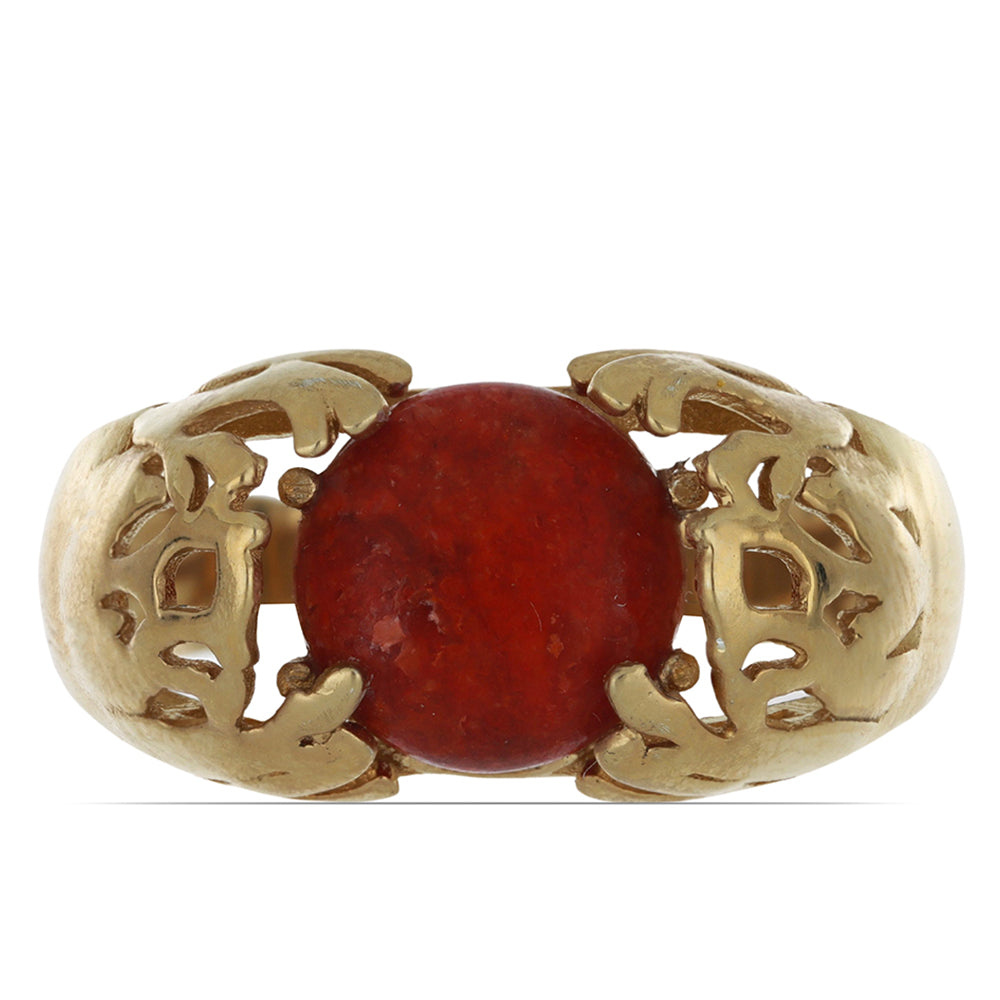 Anillo de Plata Bañada en Oro con Coral de Esponja Roja