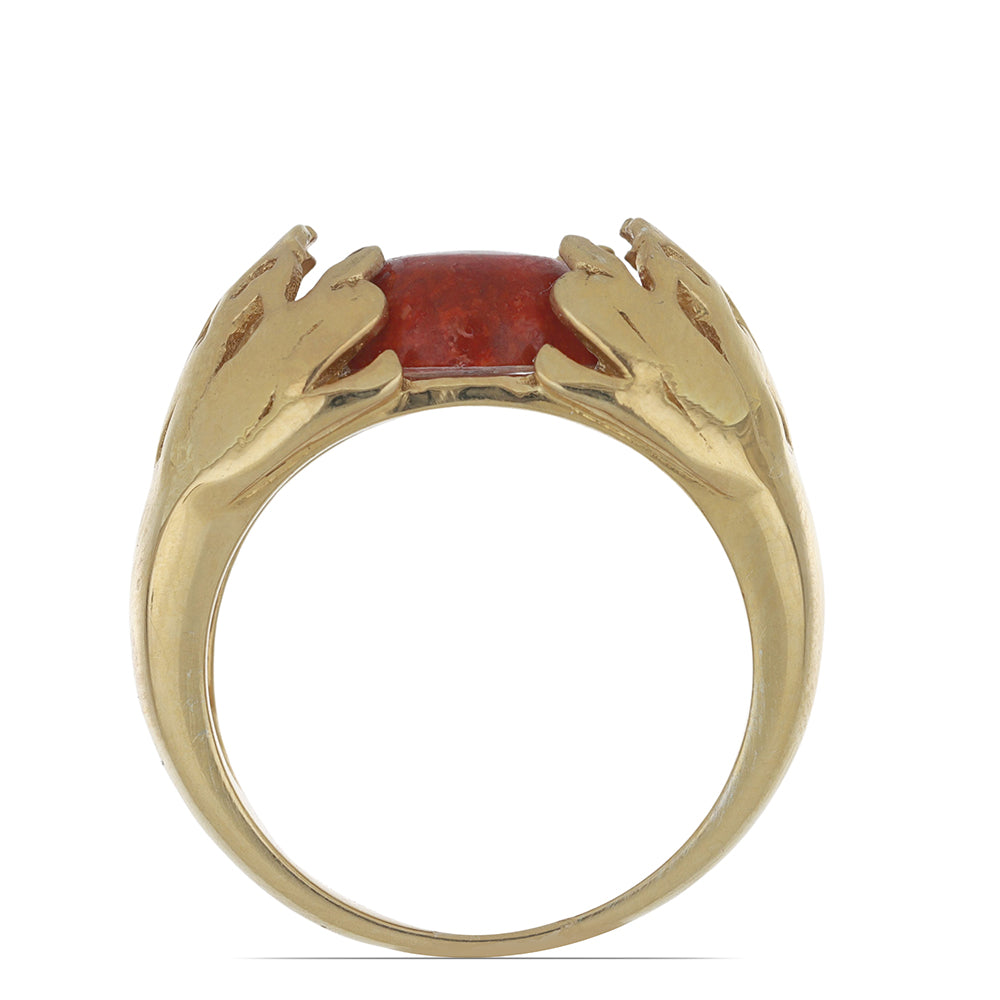 Anillo de Plata Bañada en Oro con Coral de Esponja Roja