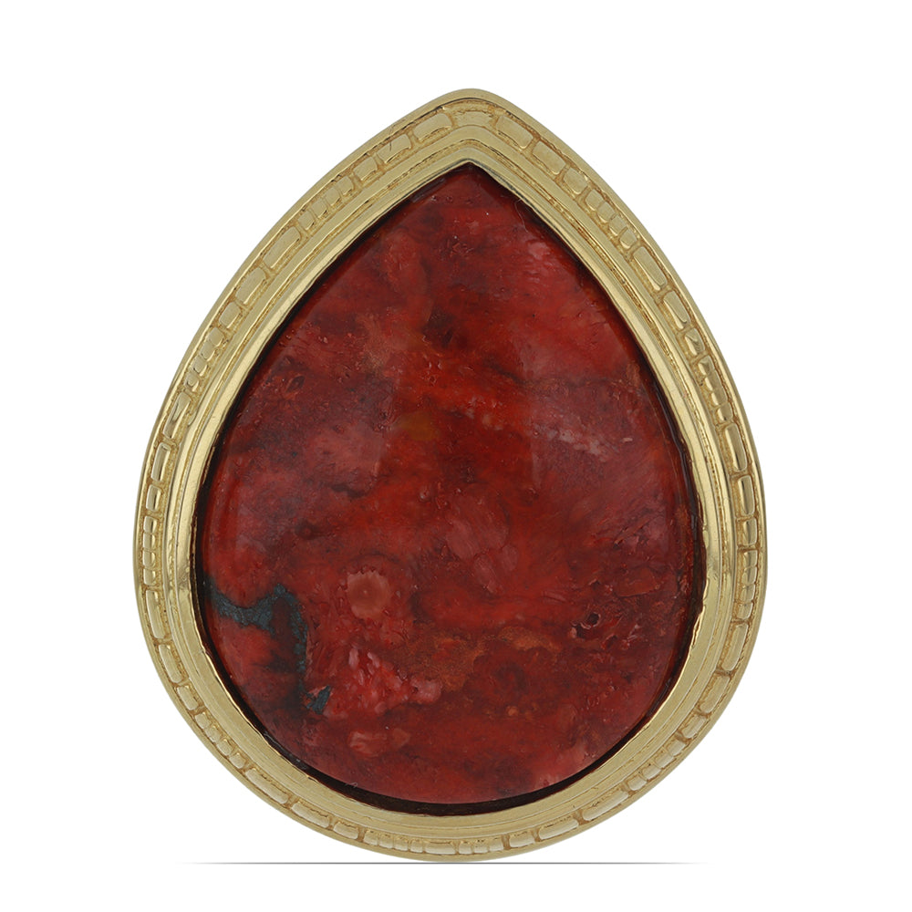 Anillo de Plata Bañada en Oro con Coral de Esponja Roja