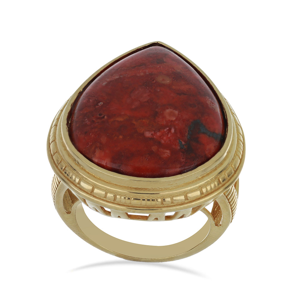 Anillo de Plata Bañada en Oro con Coral de Esponja Roja