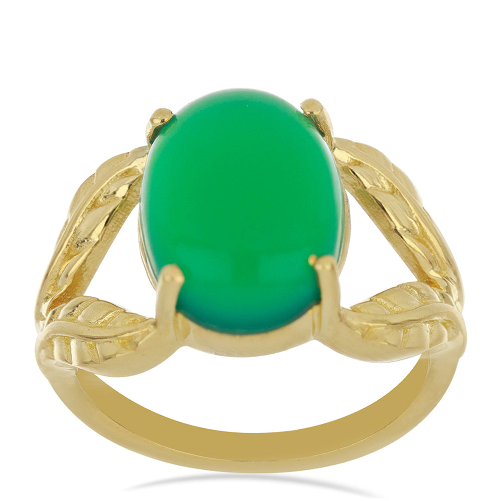 Anillo de Plata Bañada en Oro con Ágata Verde