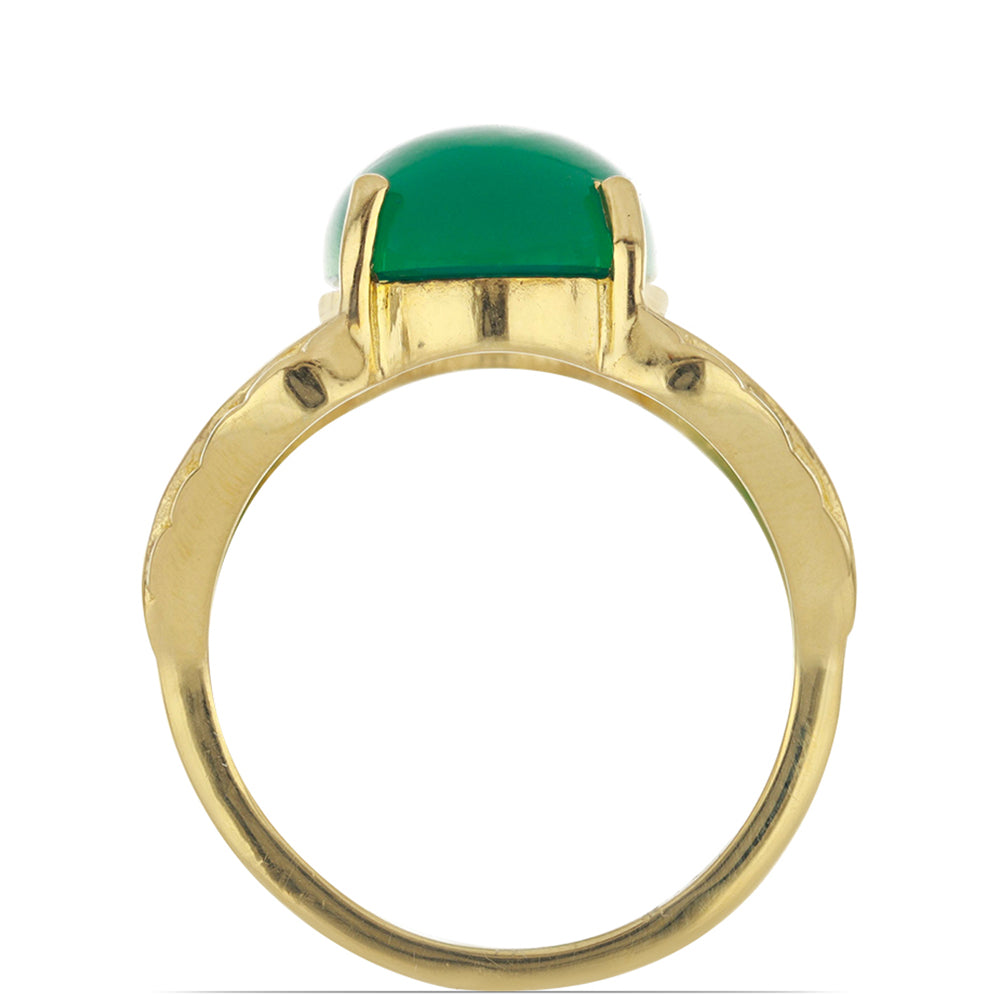 Anillo de Plata Bañada en Oro con Ágata Verde 3 