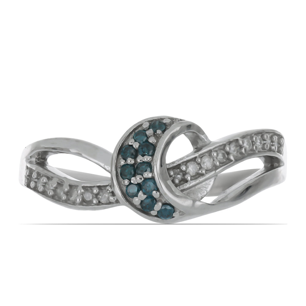 Anillo de Plata con Diamante Azul y Diamante blanco