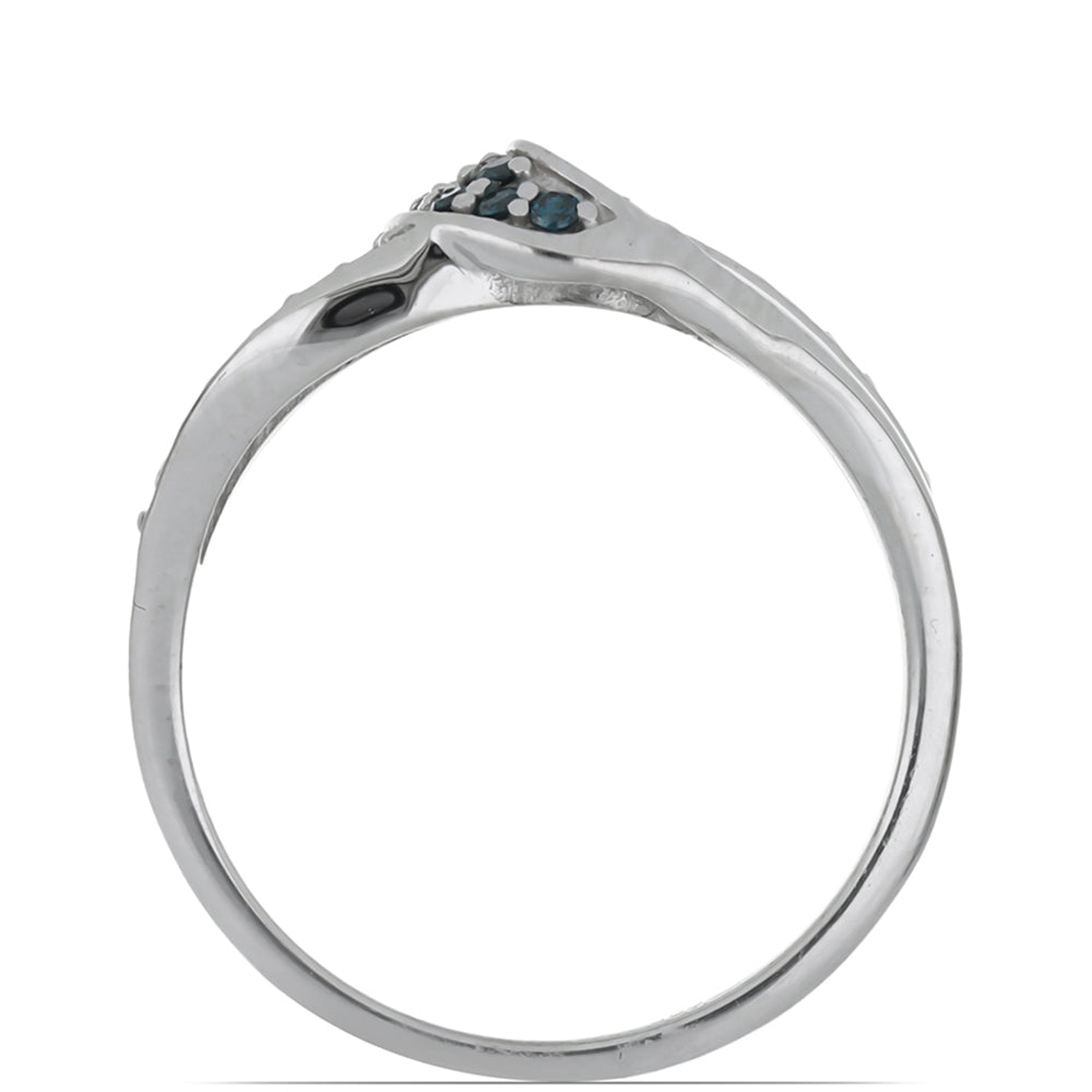 Anillo de Plata con Diamante Azul y Diamante blanco 2 