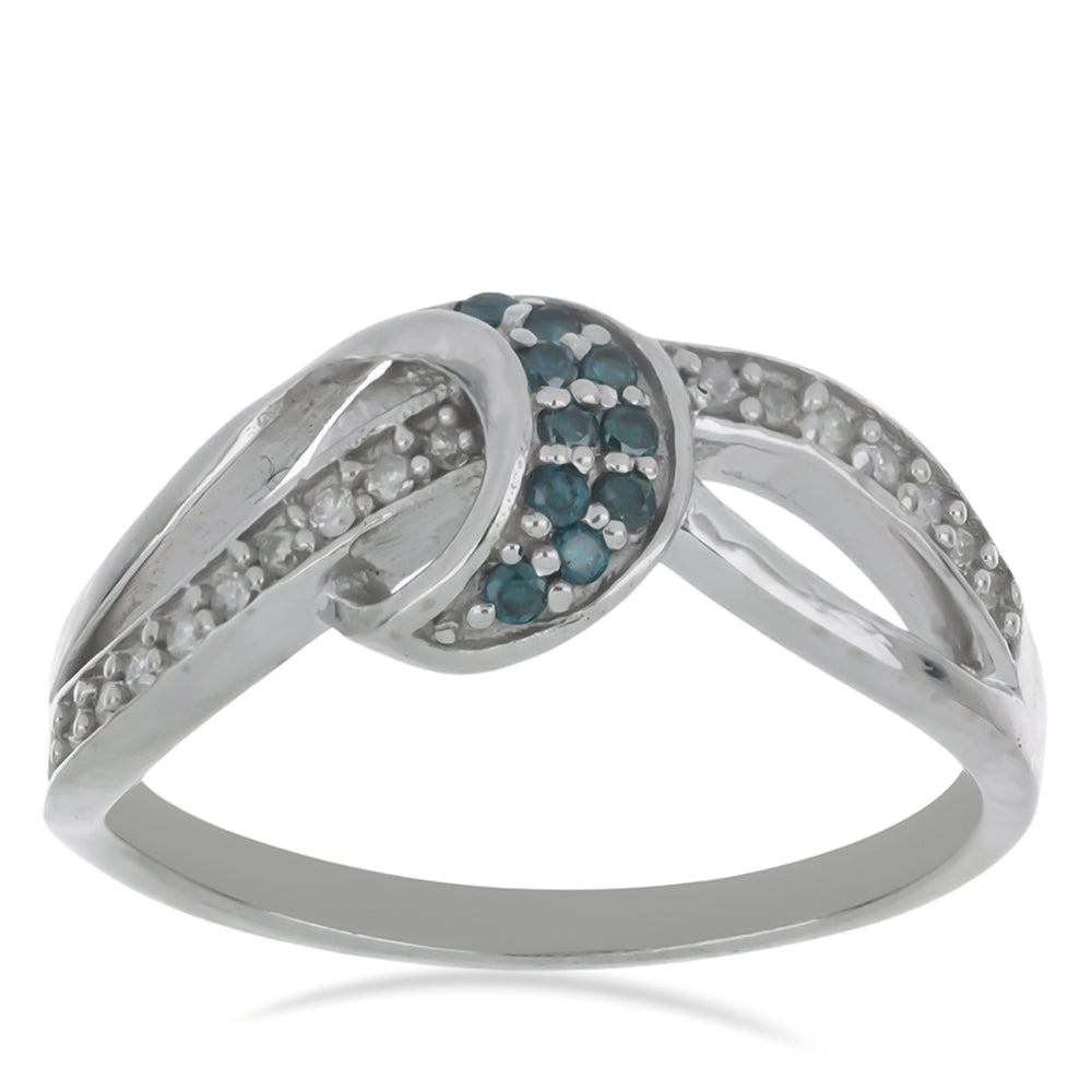 Anillo de Plata con Diamante Azul y Diamante blanco