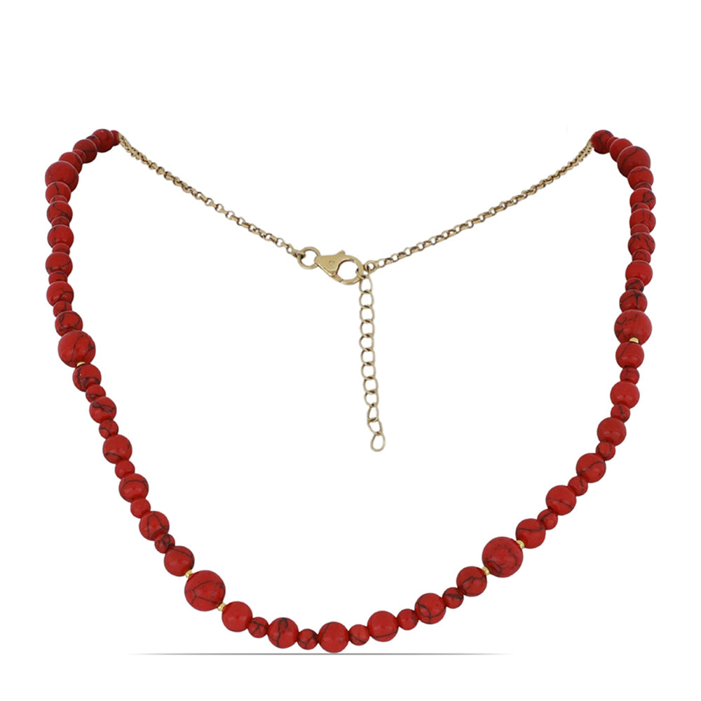 Collar de Plata Bañada en Oro con Coral de Esponja Roja 1 