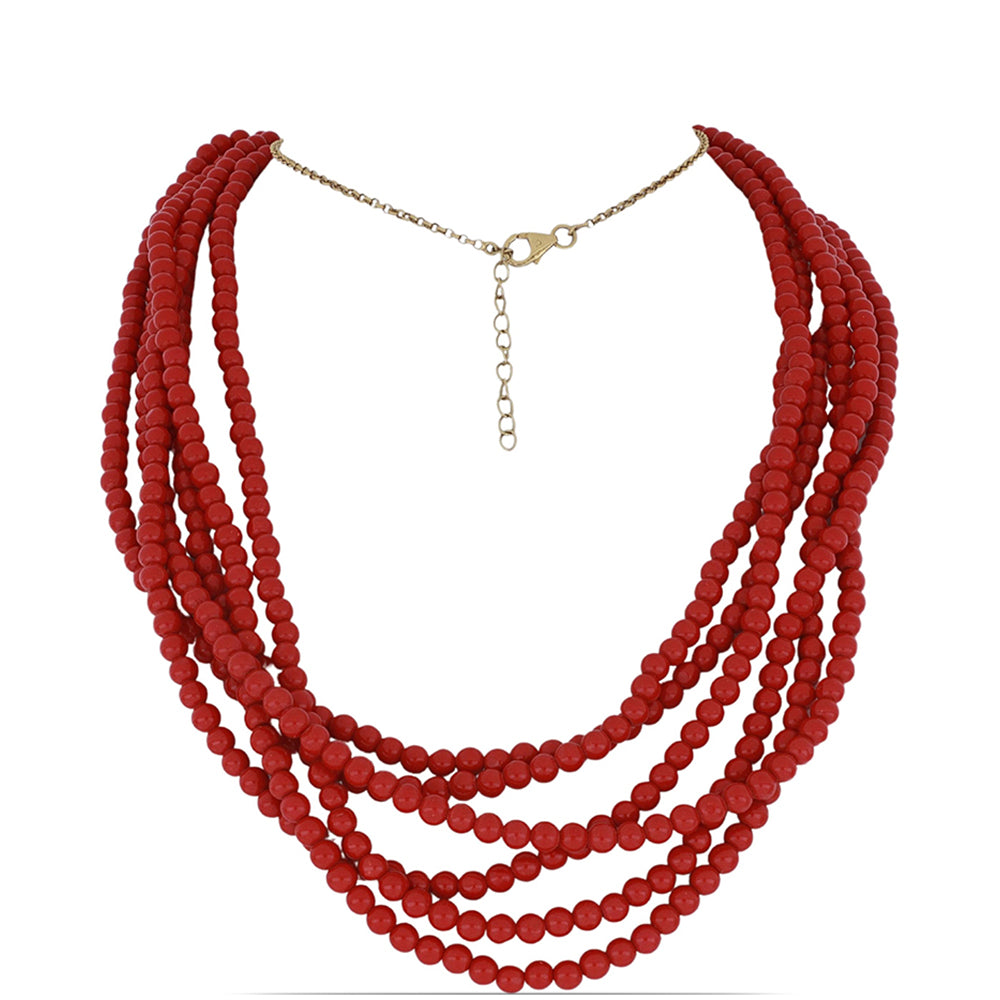 Collar de Plata Bañada en Oro con Coral de Esponja Roja