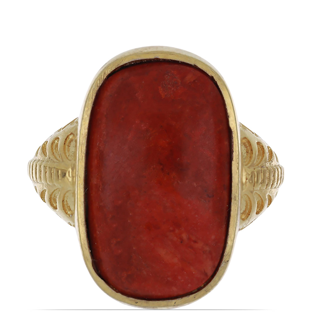 Anillo de Plata Bañada en Oro con Coral de Esponja Roja