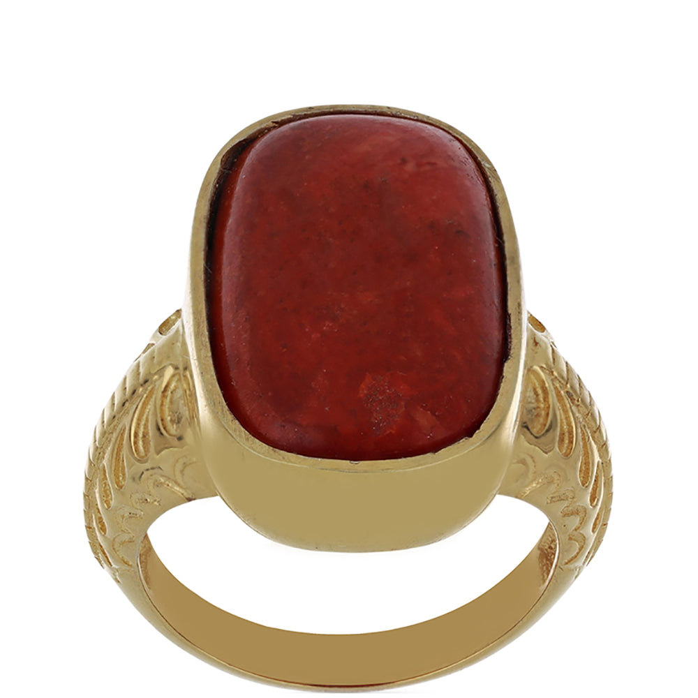 Anillo de Plata Bañada en Oro con Coral de Esponja Roja 2 