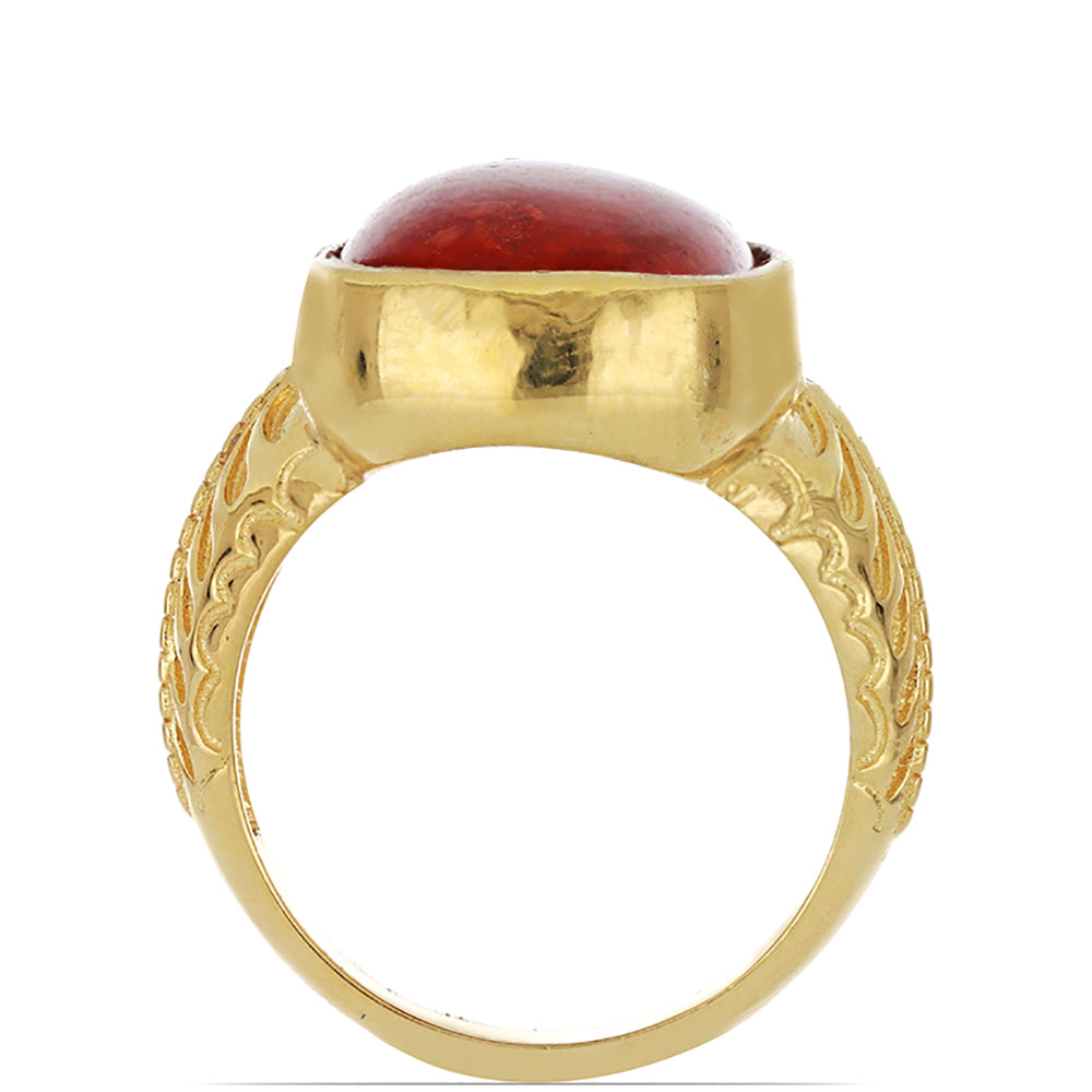 Anillo de Plata Bañada en Oro con Coral de Esponja Roja