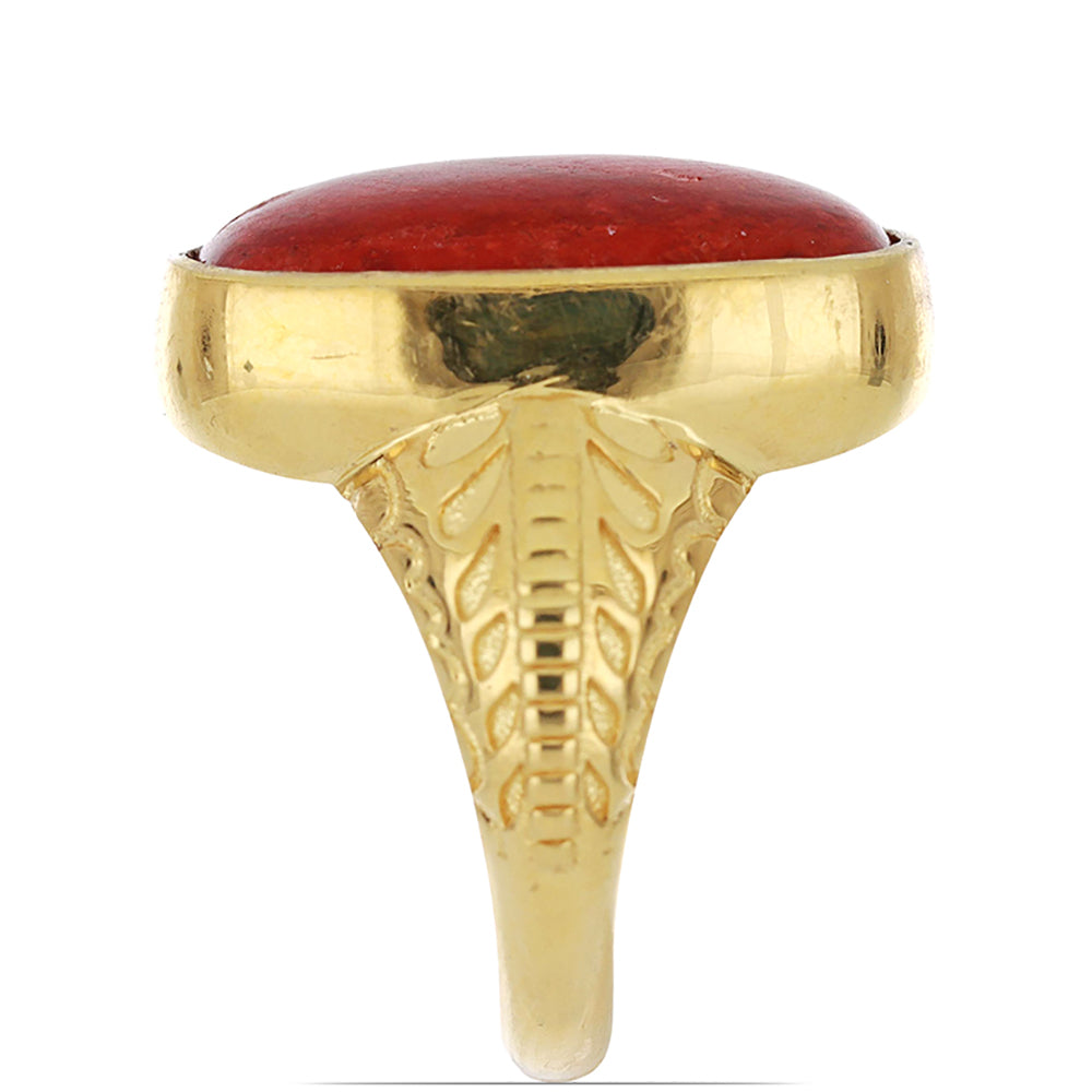 Anillo de Plata Bañada en Oro con Coral de Esponja Roja