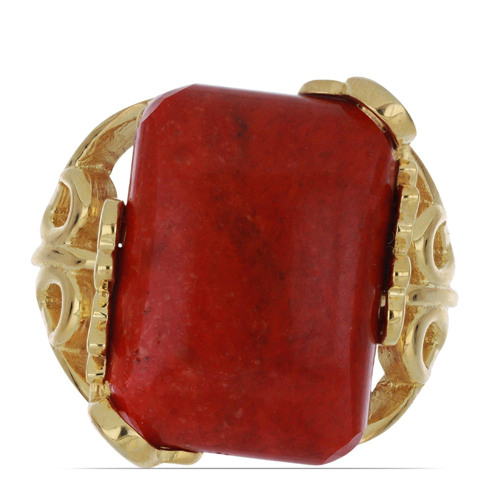 Anillo de Plata Bañada en Oro con Coral de Esponja Roja