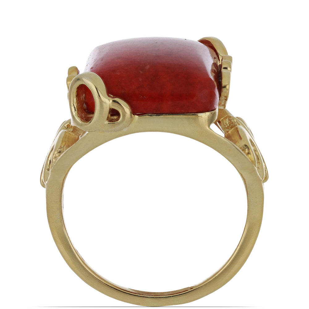 Anillo de Plata Bañada en Oro con Coral de Esponja Roja 3 