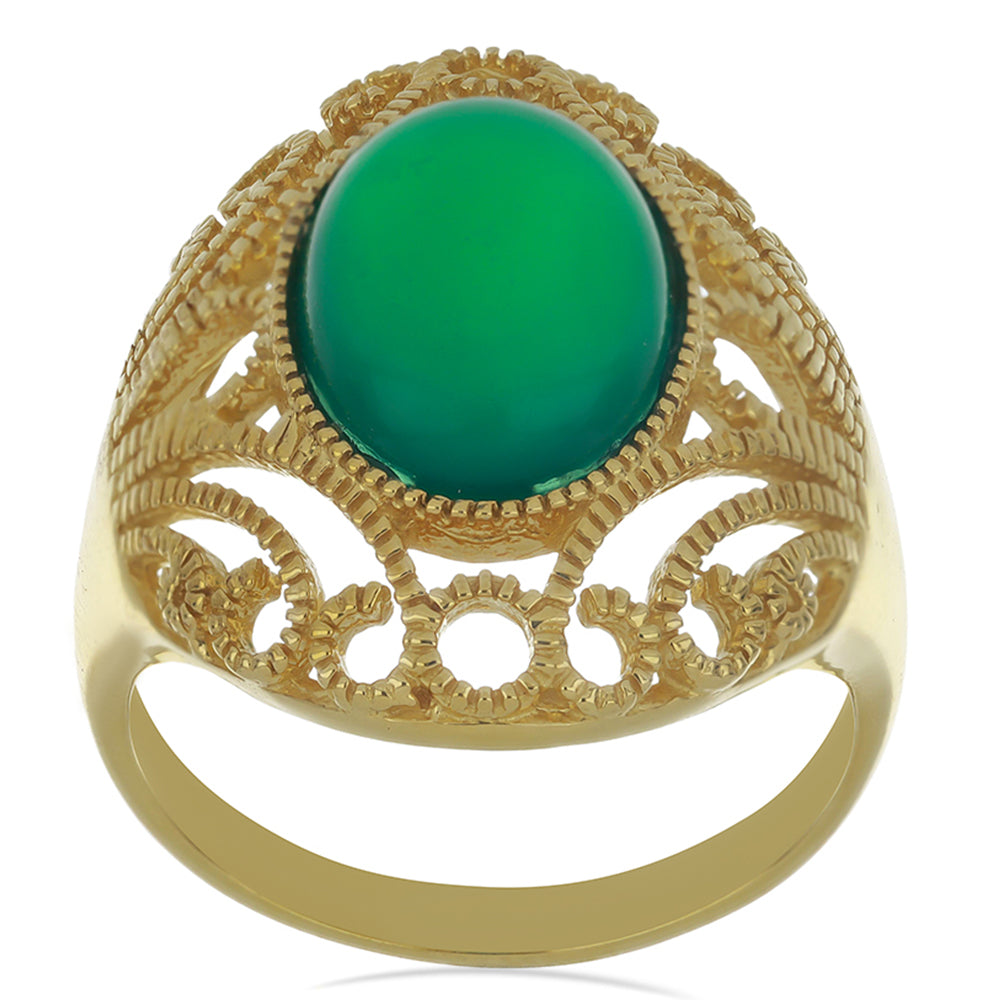 Anillo de Plata Bañada en Oro con Ágata Verde 3 