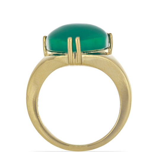 Anillo de Plata Bañada en Oro con Ágata Verde