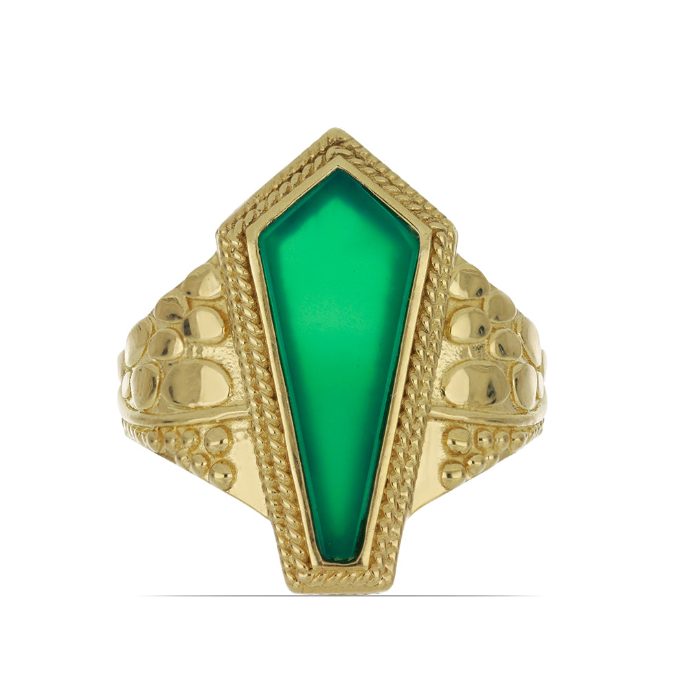 Anillo de Plata Bañada en Oro con Ágata Verde 1 