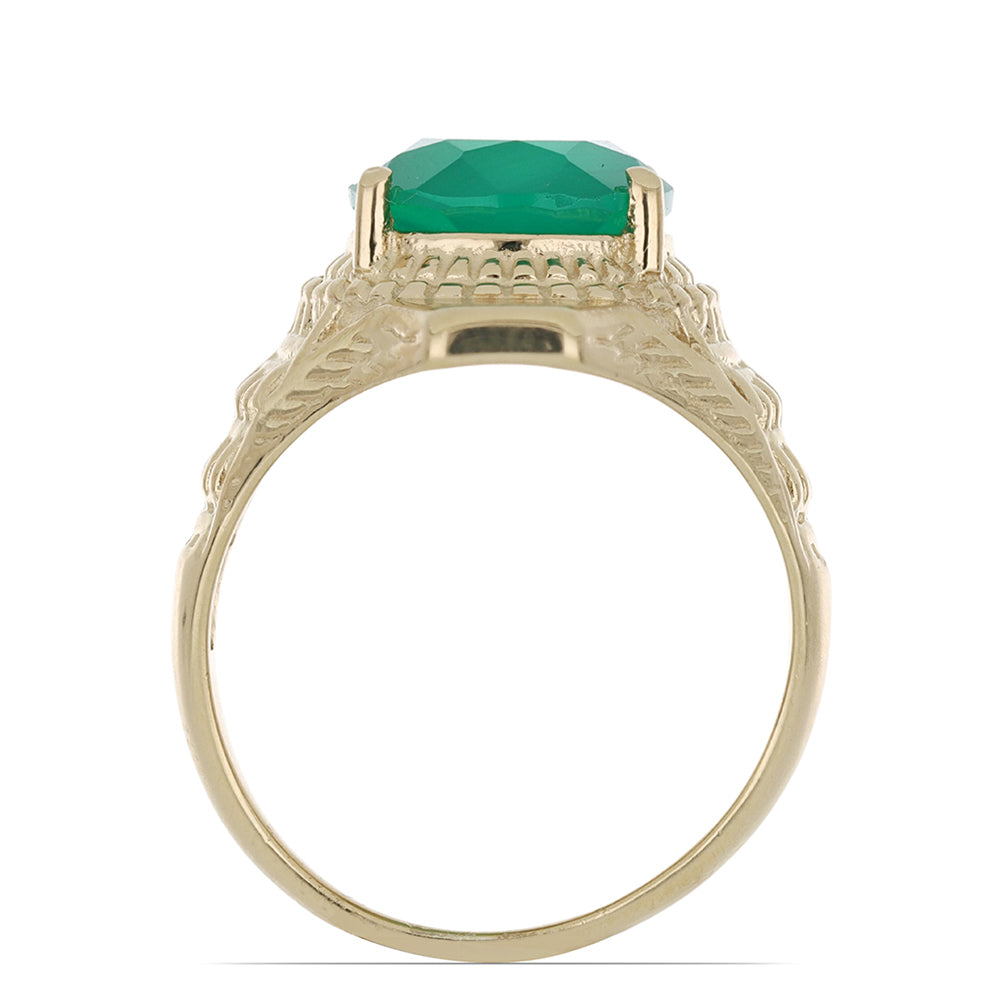 Anillo de Plata Bañada en Oro con Ágata Verde