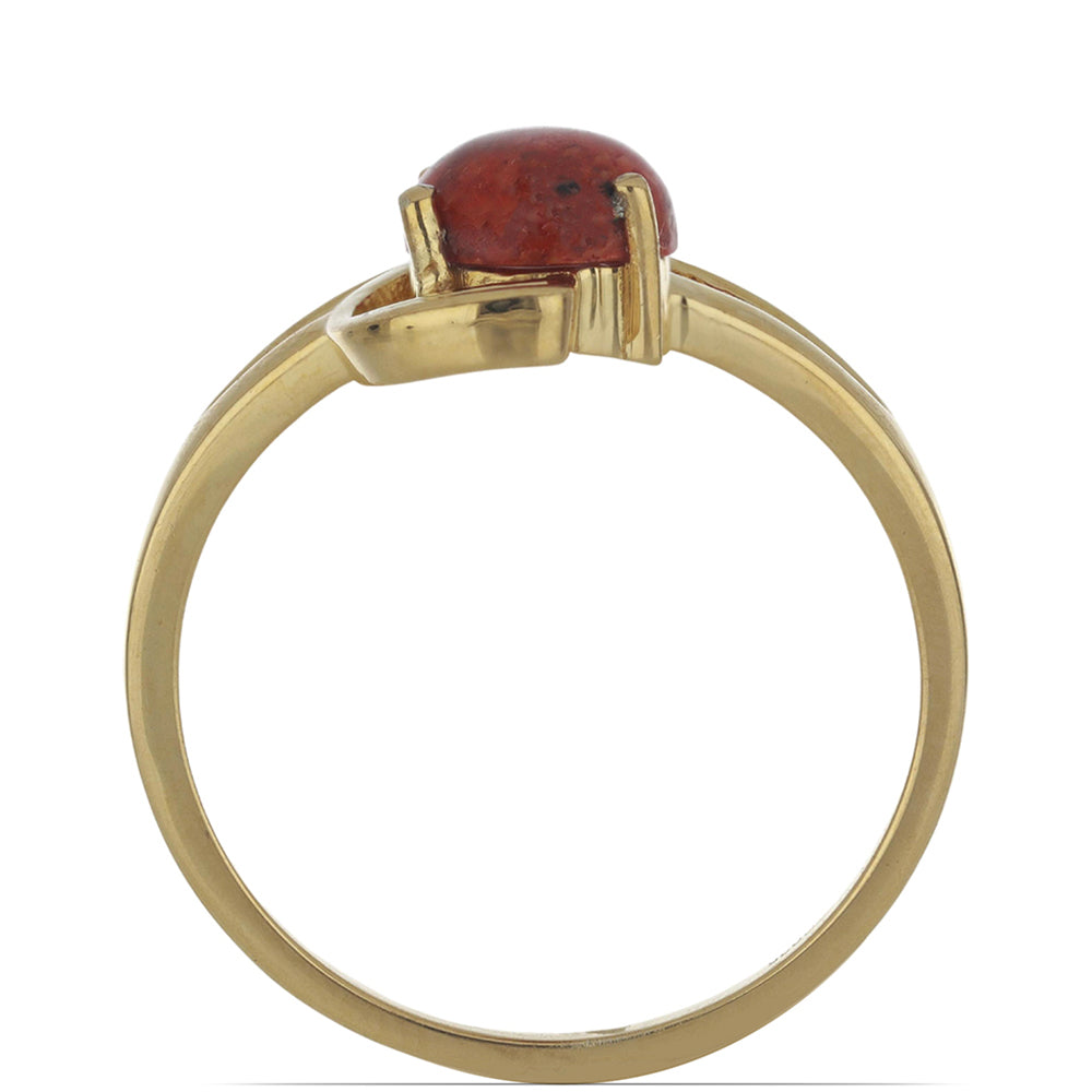 Anillo de Plata Bañada en Oro con Coral de Esponja Roja