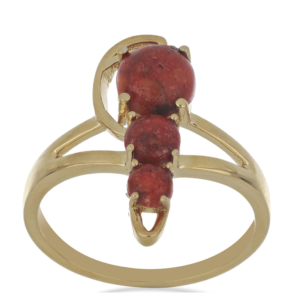 Anillo de Plata Bañada en Oro con Coral de Esponja Roja 3 