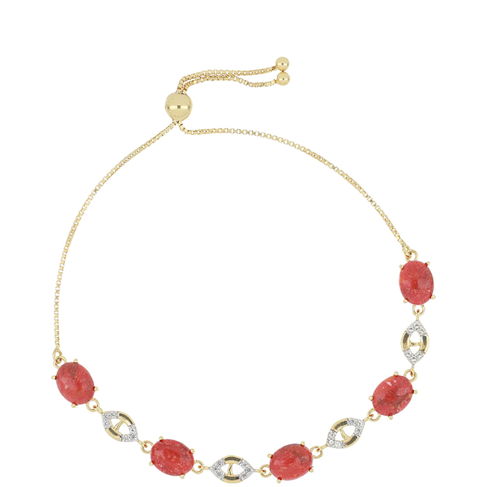 Pulsera de Plata Bañada en Oro con Coral de Esponja Roja y Topacio Blanco