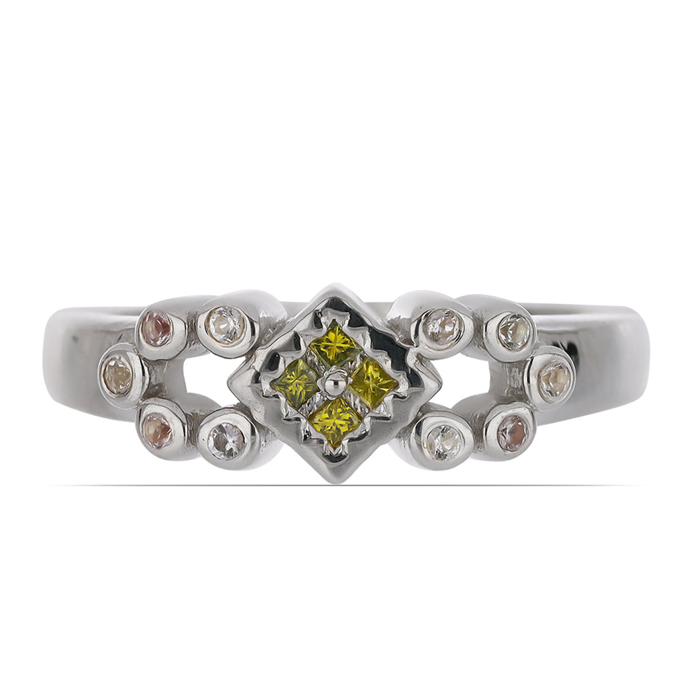 Anillo de Plata con Diamante Amarillo y Zircón Blanco 1 