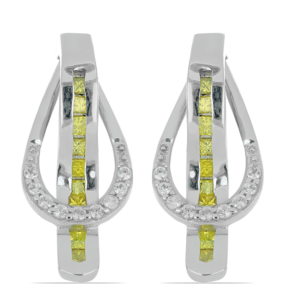 Pendientes de Plata con Diamante Amarillo y Zircón Blanco